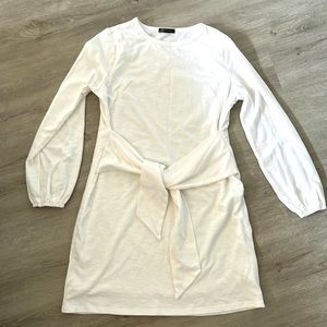 Long Puff Sleeve Dress with Front Tie